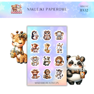 Naklejki Papierowe MaDam 8x12 - Urocza Żyrafa i Panda - "Te słodziaki chcą być Twoimi nowymi znajomymi!