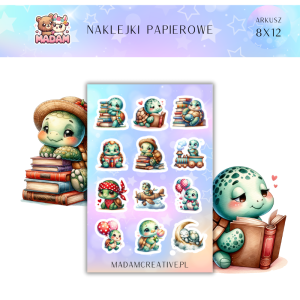 Naklejki Papierowe MaDam 8x12 - Zwierzaki z Biblioteki - Kto wiedział, że żółwie i kotki lubią czytać?