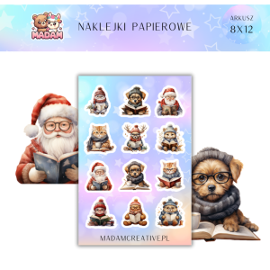 Naklejki Papierowe MaDam 8x12 - Świąteczne Zwierzaki - "Ho ho ho! Zwierzaki, które kochają święta jak Ty!