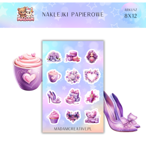 Naklejki Papierowe MaDam 8x12 - Słodkości i Bajkowe Akcesoria - Dodaj trochę magii i słodyczy każdemu dniu!