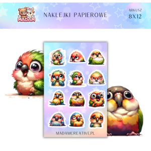 Naklejki Papierowe MaDam 8x12 - Tropikalne Papużki - Egzotyczny humor w każdym arkuszu!