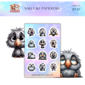 Naklejki Papierowe MaDam 8x12 - Szare Wróbelki - Małe, ale z charakterkiem! Ptaszki z humorem