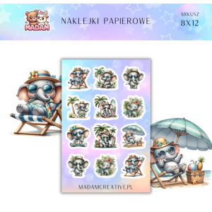 Naklejki Papierowe MaDam 8x12 - Słonie na wakacjach - All Inclusive!
