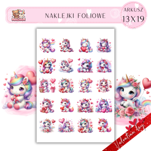 Naklejki Foliowe 13x19 Uroczy Jednorożec na Walentynki – Miłość w grzywie, magia w sercu! Madam