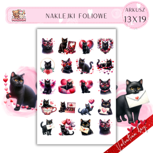 Naklejki Foliowe 13x19 Walentynkowy Czarny Kot – Tajemnicza miłość w kocim spojrzeniu! Madam
