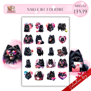 Naklejki Foliowe 13x19 Walentynkowy Czarny Pomeranian – Puszysta miłość na czterech łapkach! Madam