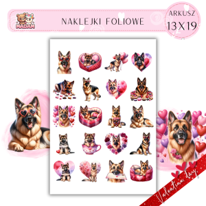 Naklejki Foliowe 13x19 Walentynki Owczarek Niemiecki – Miłość, która zawsze czuwa! Madam