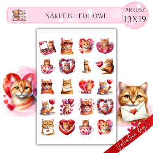 Naklejki Foliowe 13x19 Walentynki Rudy Kot – Miłość z nutą psotności! Madam