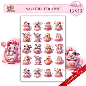 Naklejki Foliowe 13x19 Zwierzątka Walentynkowe w Filiżance – Słodycz, która mieści się w kubku! Madam