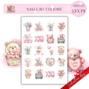 Naklejki Foliowe 13x19 Walentynkowy Słodki Miś – Przytul miłość z każdej strony! Madam