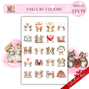 Naklejki Foliowe 13x19 Walentynkowe Urocze Myszki – Miłość małych serduszek! Madam