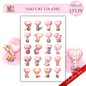 Naklejki Foliowe 13x19 Zwierzątka w Walentynkowym Balonie – Miłość wznosi się ku niebu! Madam