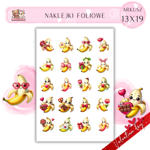 Naklejki Foliowe 13x19 Walentynkowy Uroczy Banan – Miłość, która nie ma poślizgu! Madam