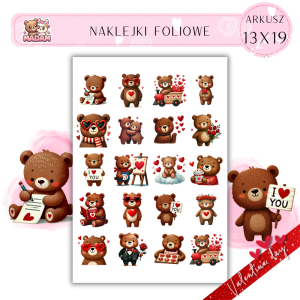 Naklejki Foliowe 13x19 Uroczy Walentynkowy Miś – Przytul miłość całym sercem! Madam