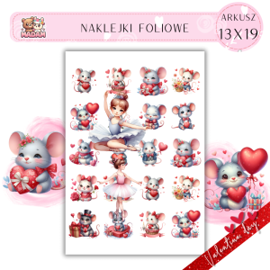 Naklejki Foliowe 13x19 Walentynkowa Akwarelowa Myszka – Subtelna miłość w pastelach! Madam