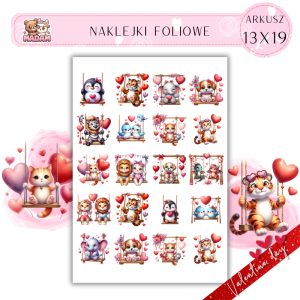Naklejki Foliowe 13x19 Walentynkowe Zwierzątka na Huśtawkach – Miłość buja w obłokach! Madam