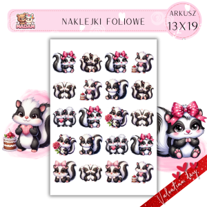 Naklejki Foliowe 13x19 Walentynkowy Uroczy Skunks – Miłość z nutą charakteru! Madam