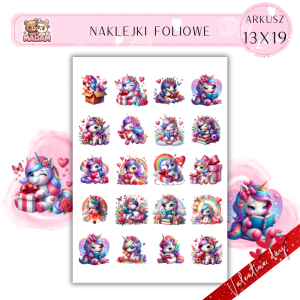 Naklejki Foliowe 13x19 Walentynkowe Urocze Jednorożce – Miłość w magicznym wydaniu! Madam