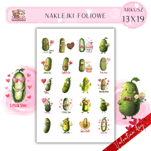 Naklejki Foliowe 13x19 Walentynkowy Uroczy Ogórek – Miłość w marynowanym stylu! Madam