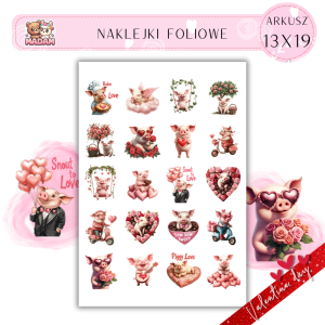 Naklejki Foliowe 13x19 Walentynkowa Urocza Świnka – Miłość chrumka radośnie! Madam