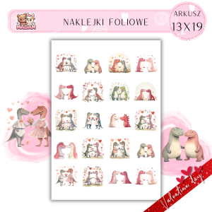 Naklejki Foliowe 13x19 Walentynkowe Urocze Dinozaury – Prehistoryczna miłość w słodkim wydaniu! Madam