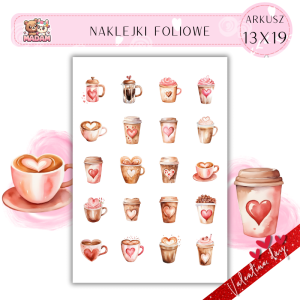 Naklejki Foliowe 13x19 Walentynkowa Akwarelowa Kawa – Aromat miłości w delikatnych barwach! Madam
