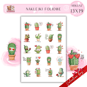 Naklejki Foliowe 13x19 Walentynkowy Zabawny Kaktus – Miłość, która nie kłuje! Madam