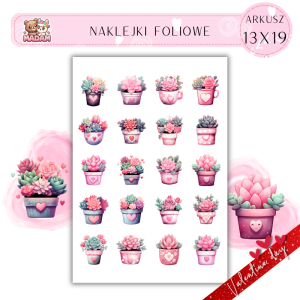 Naklejki Foliowe 13x19 Różowy Walentynkowy Sukulent – Miłość, która rozkwita w doniczce! Madam