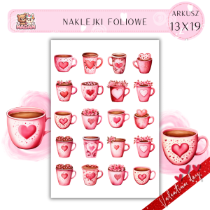 Naklejki Foliowe 13x19 Walentynkowa Filiżanka Kawy – Aromat miłości w każdej kropli! Madam