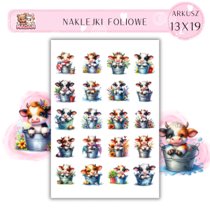 Naklejki Foliowe Krowy w Wiaderku – Małe, urocze i gotowe na przygody. Madam 13x19
