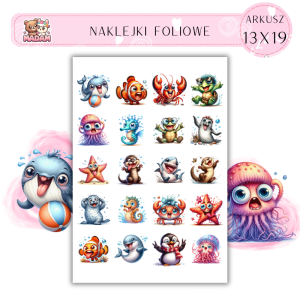 Naklejki Foliowe Zabawne Morskie Zwierzaki – Uśmiechy prosto z głębin. Madam 13x19