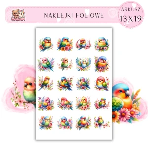 Naklejki Foliowe Wiosenna Papuga – Kolorowy plotkarz wśród kwiatów! Madam 13x19