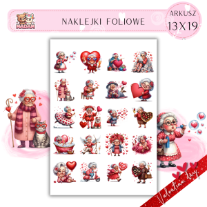 Naklejki Foliowe Babcia Walentynkowa Starsza Pani – Serca w dłoniach, ciasto w piekarniku i miłość w powietrzu! Madam 13x19