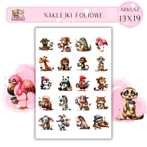 Naklejki Foliowe Zmęczone Zwierzaki z Kawą – Oczy na pół śpiocha, ale kawa w natarciu! Madam 13x19