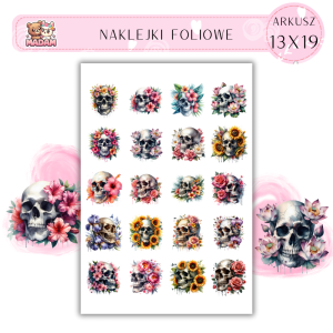 Naklejki Foliowe Kwiatowe Czaszki – Mroczne piękno z nutą delikatności. Madam 13x19