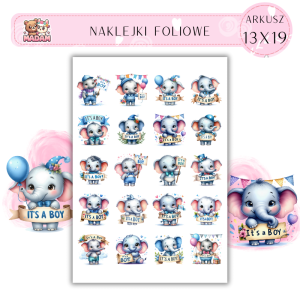 Naklejki Foliowe Słonik "To Chłopiec" – Dużo radości w małych uszach! Madam 13x19