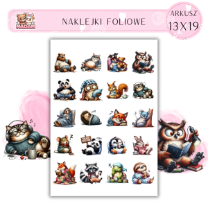 Naklejki Foliowe Zwierzaki na Leniwe Dni – Drzemka, przekąska i zero stresu! Madam 13x19