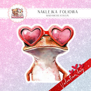 Naklejka Foliowa Pojedyncza Walentynkowa Żaba w Okularach w Kształcie Serduszek – Skok prosto w Twoje serce! Madam