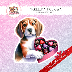 Naklejka Foliowa Pojedyncza Walentynkowy Pies Beagle – Miłość, która merda ogonem! Madam