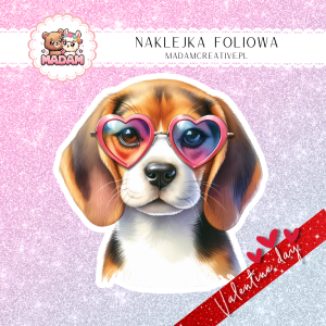 Naklejka Foliowa Pojedyncza Walentynkowy Pies Beagle – Najlepszy przyjaciel Twojego serca! Madam