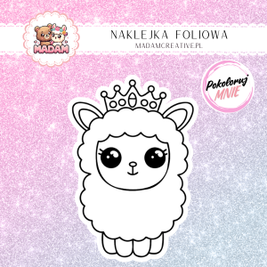 Naklejka Foliowa do Kolorowania Lama Królowa – Koronowana Słodycz! Madam