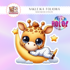 Naklejka Foliowa Holograficzna Żyrafa na Księżycu – Nocne Gwiazdki i Marzenia! Madam