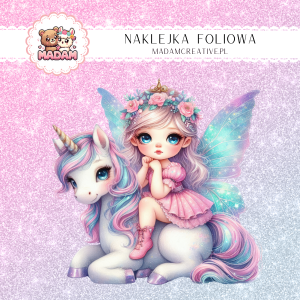 Naklejka Foliowa Wróżka i Jednorożec – Fantazyjna Przygoda! Madam