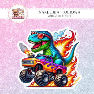 Naklejka Foliowa T-Rex Turbo – Podpalony dinozaur, który nie zna prędkości światła Madam