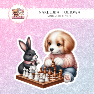 Naklejka Foliowa Piesek i Królik przy Szachach – Strategiczne Duo! Madam
