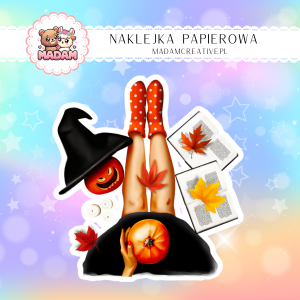 Naklejka Papierowa Pojedyncza Jesienny Relaks – Dynie, liście i magiczna atmosfera! Madam