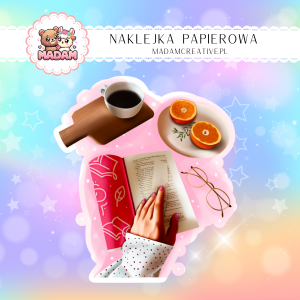 Naklejka Papierowa Pojedyncza Herbata i Książka – Idealny duet na chwile relaksu! Madam