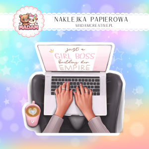 Naklejka Papierowa Pojedyncza Girl Boss przy Laptopie – Budując swoje imperium z klasą! Madam