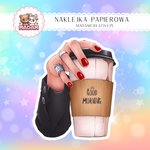 Naklejka Papierowa Pojedyncza Poranna Kawa – Aromat, który budzi do życia! Madam