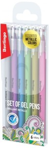Długopisy żelowe 6-kol. Metallic 0,8 mm, Berlingo